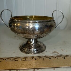 Antique footed Sterling Silver sugar bowl stamped with horse in diamond 582